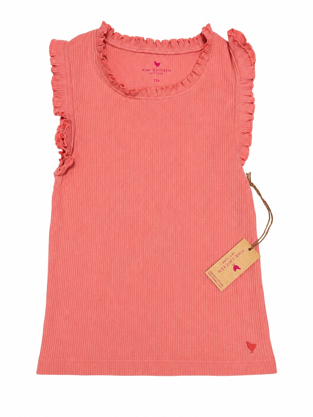 Pink Chicken Organic Girls Coral Ruffle-Trim Rib Tank